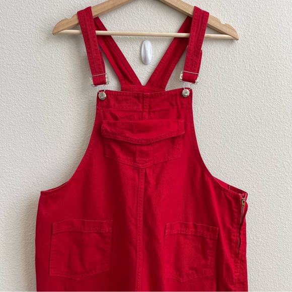 BIG TIME Vintage 90s Vibrant Red Jean Retro Utility Straight Leg Bib Overalls - Picture 4 of 16